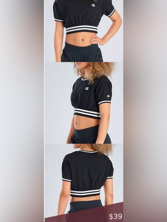 Champion Tops - Champion Black Cropped Ringer Tee with White Trim
